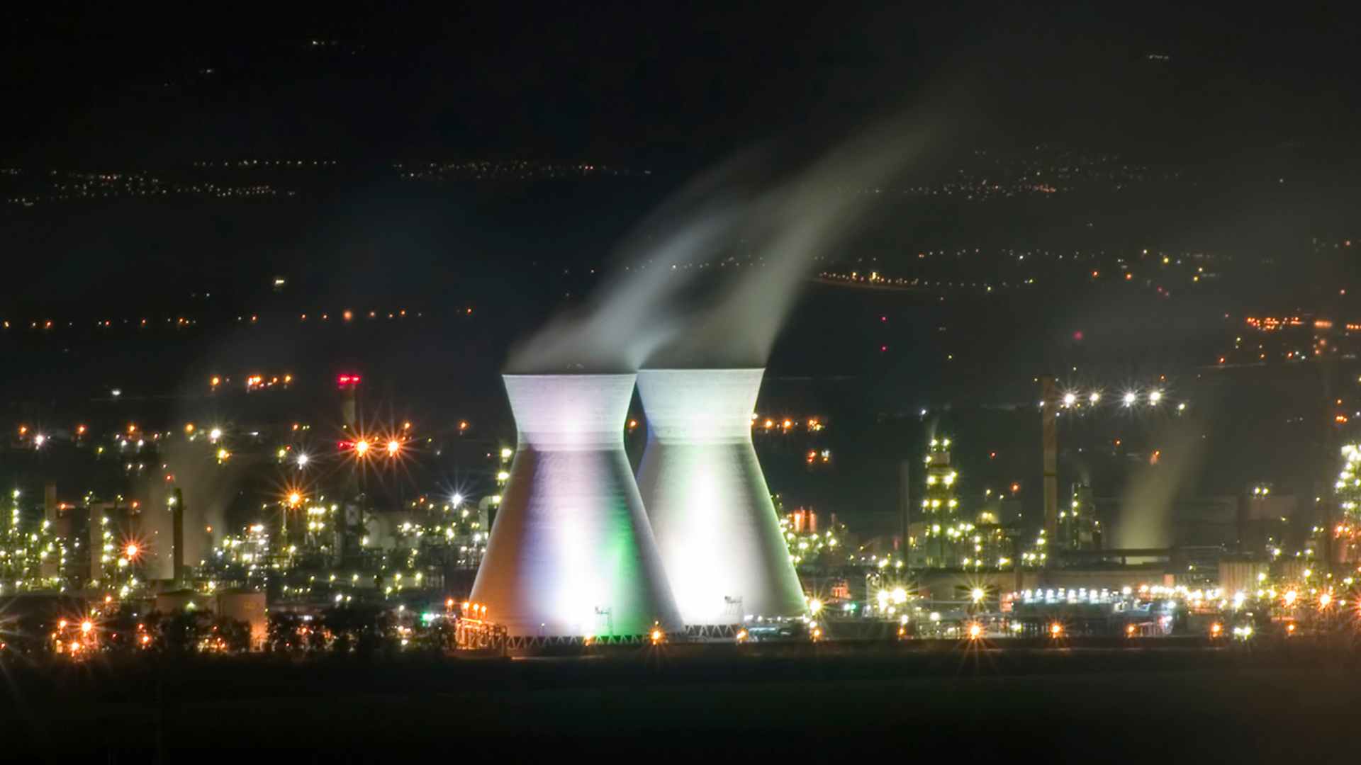 Haifa's oil refinery at night